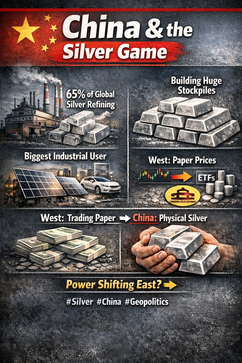 77siBains's tweet photo. Who controls silver?

Not the exchanges.
Not the banks.
The future belongs to whoever controls:

➡ refining
➡ demand
➡ physical supply

China🇨🇳 is already there.
#SilverMarket #China #SupplyChain #Geopolitics #GlobalPower #PowerShift https://t.co/8kfbLBNZfL