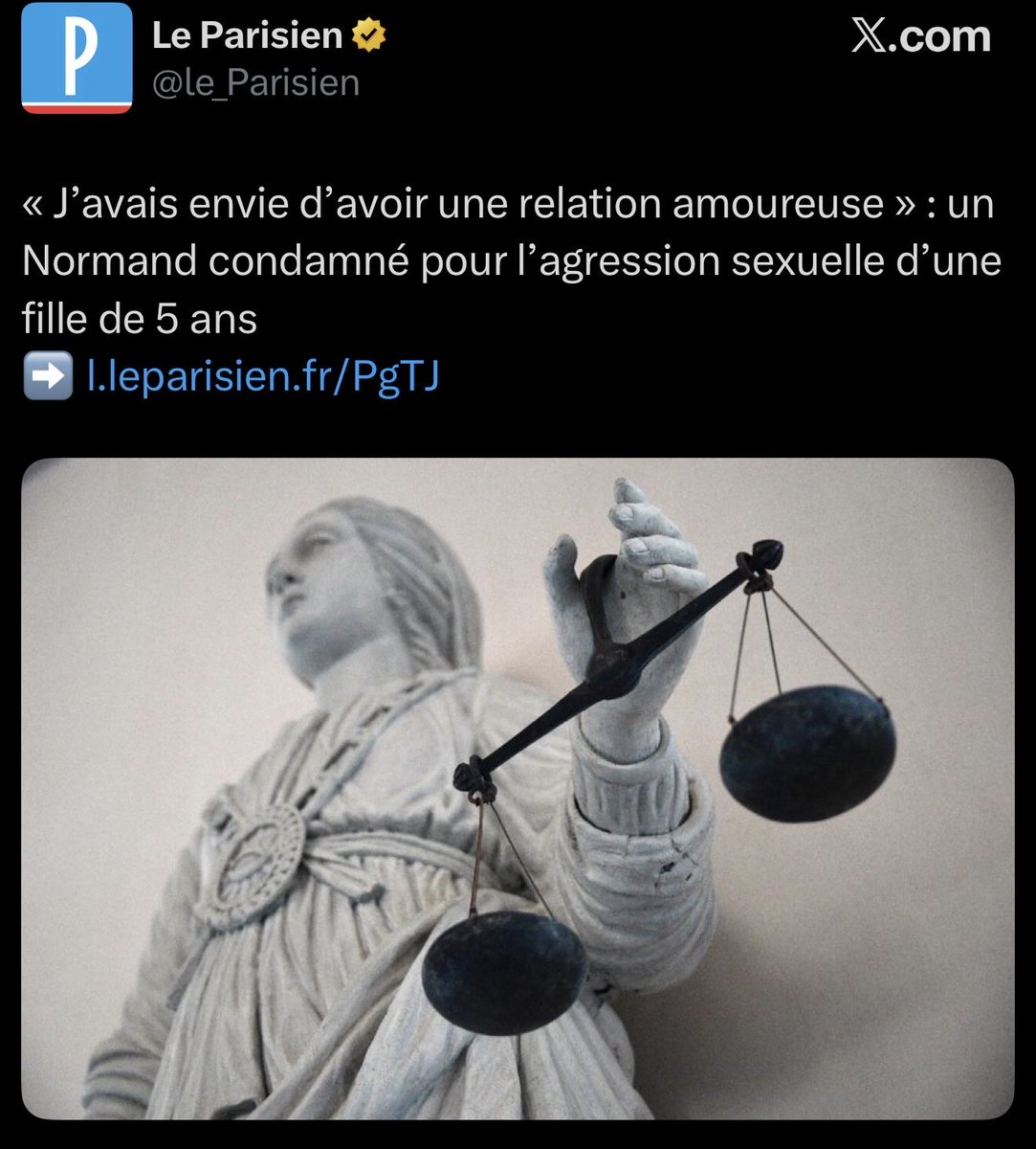 Le mec a 23 ans, il agresse sexuellement une fille de 5 ANS !!! 

Et il est condamné à seulement un an de prison ferme, et sous bracelet électronique…

Quelle putain de honte. 😤