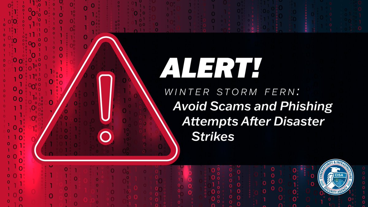 fema's tweet image. Beware of scammers after the recent winter storms. Red flags to look for:

- Anyone offering financial help &amp;amp; asking for money or personal info
- Messages, emails, or texts with storm-related links or urgent language

Protect yourself &amp;amp; your information: go.dhs.gov/wtN