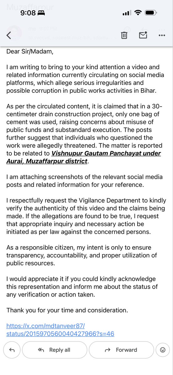 raj4everone's tweet photo. @mdtanveer87 This video is circulating regarding alleged irregularities in a 30 cm drain project in Vishnupur Gautam Panchayat (Aurai, Muzaffarpur). I have written to the Bihar Vigilance and DM office requesting verification and appropriate action if found true. 
@VigilanceBihar https://t.co/38cyaJddwx