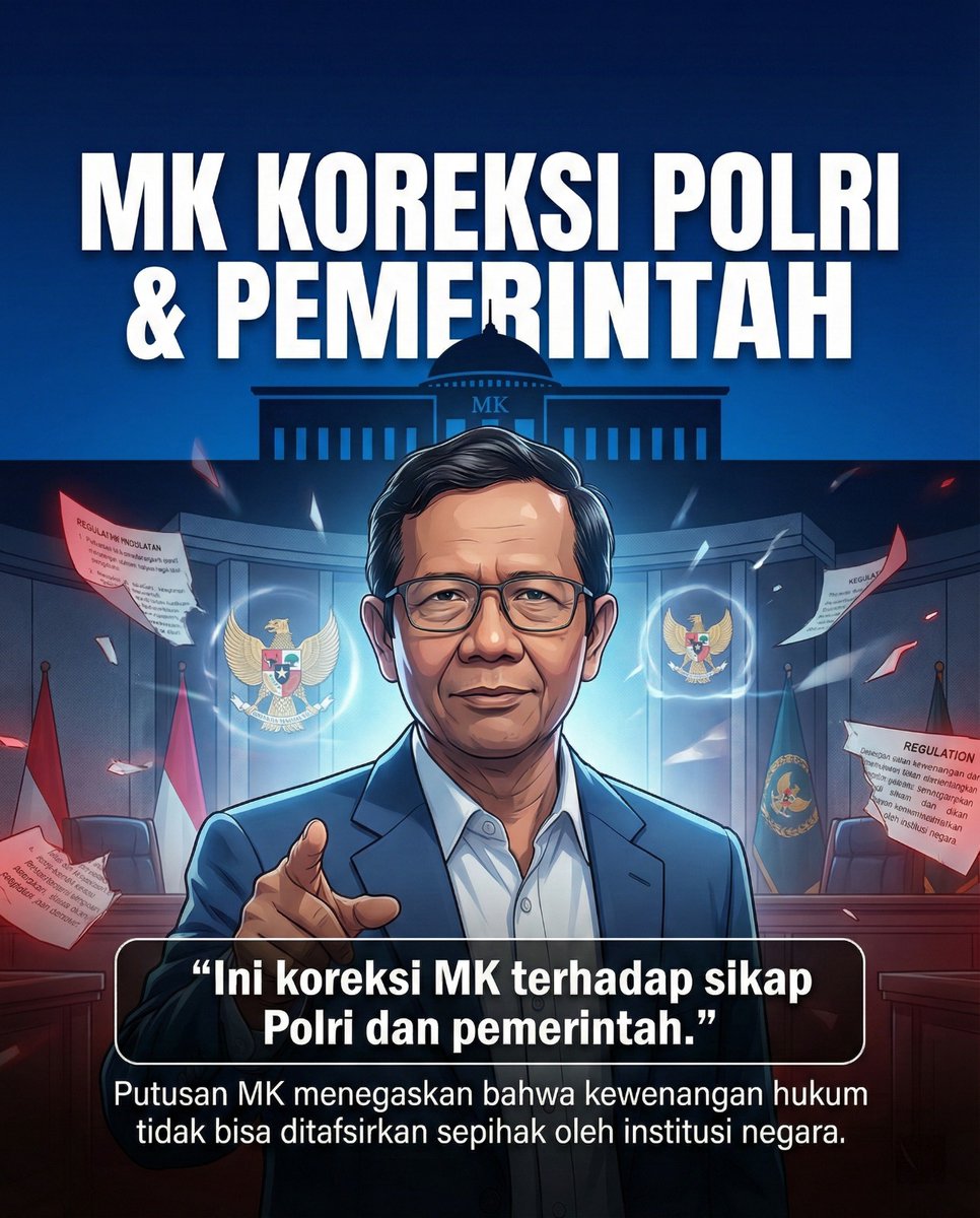 Putusan Mahkamah menegaskan bahwa kewenangan hukum tidak bisa di tafsirkan sepihak oleh institusi negara. #mahfudmd