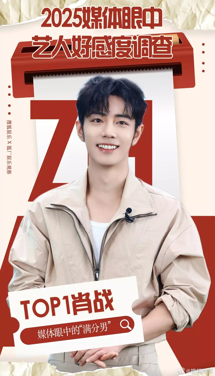 5 อันดับคนดังที่ได้รับความนิยมจากสื่อมากที่สุดในปี 2025 ในช่วงปลายปี 2025 บริษัท Sohu Entertainment ได้แจกแบบสอบถามให้กับสื่อมวลชน 60 ราย (โดยมีแบบสอบถามที่ตอบกลับมาอย่างถูกต้อง 46 ราย) คนดังที่ได้รับความนิยมจากสื่อมากที่สุด อันดับ 1 ในปี 2025 คือ #เซียวจ้าน 🎉🎉🎉