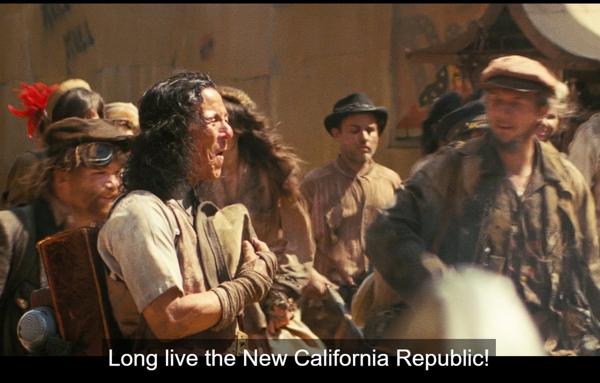 CouldbCharlie's tweet image. #falloutseason2spoilers 

-
-
-
freesides reactions to the NCR are a lot more positive than in the games. alongside the "welcome back" comment made after this, it could suggest an NCR supported freeside??? idk