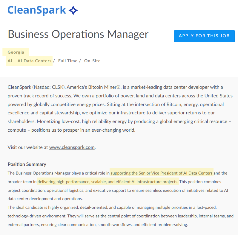 FinancialErnie's tweet image. $CLSK 🚨📰
Look what @CleanSpark_Inc  job was just posted for Georgia!🤯
As @smatthewschultz likes to say.... TICK TOCK🕰️
