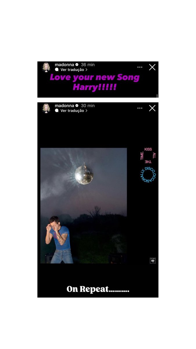 centralhshq's tweet image. “Amo sua nova música Harry!!!!” “Tocando sem parar”

— Madonna via Instagram Stories.