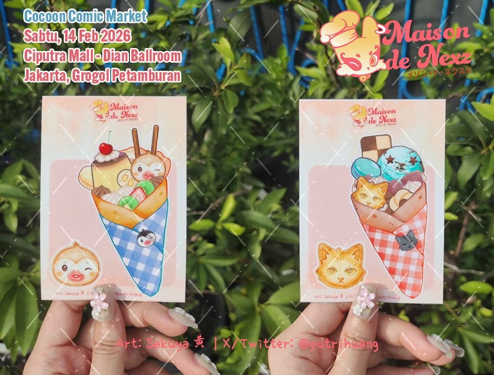 putrihuang's tweet photo. Stiker #NEXZ bisa kalian dapetin di Booth B15-16 - Husbando Specialist di Cocoma4 

🥞Crepes series 
🫂Next to Me

🏠Husbando Specialist: Booth B15-16
📅Sabtu, 14 Februari 2026 
📍Dian Ballroom, Ciputra Mall Grogol, Jakarta

#COCOMA #COCOMA4CATALOGUE #COCOMA4 https://t.co/FR5KlIUcvm