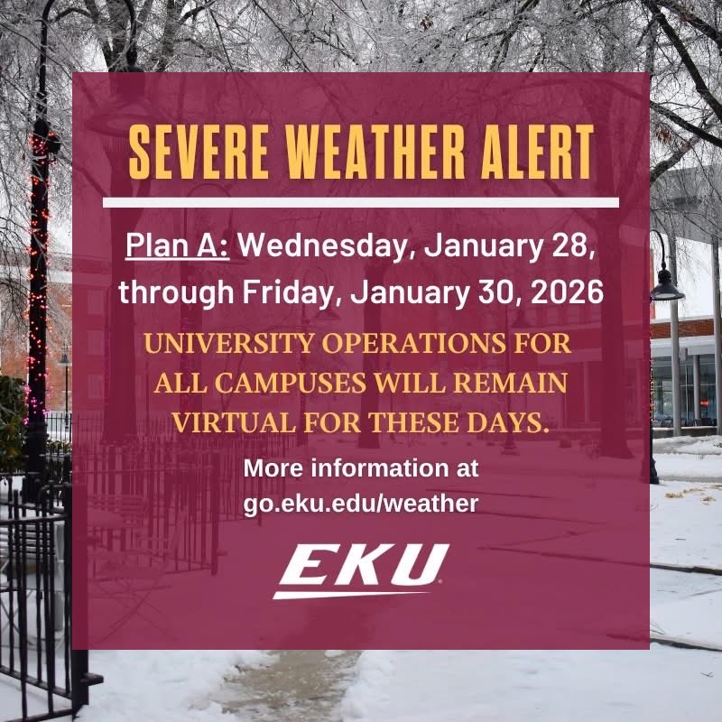 We're available virtually for the rest of the week. If you need assistance, please email us at successcenter@eku.edu. Stay safe out there! ❄️