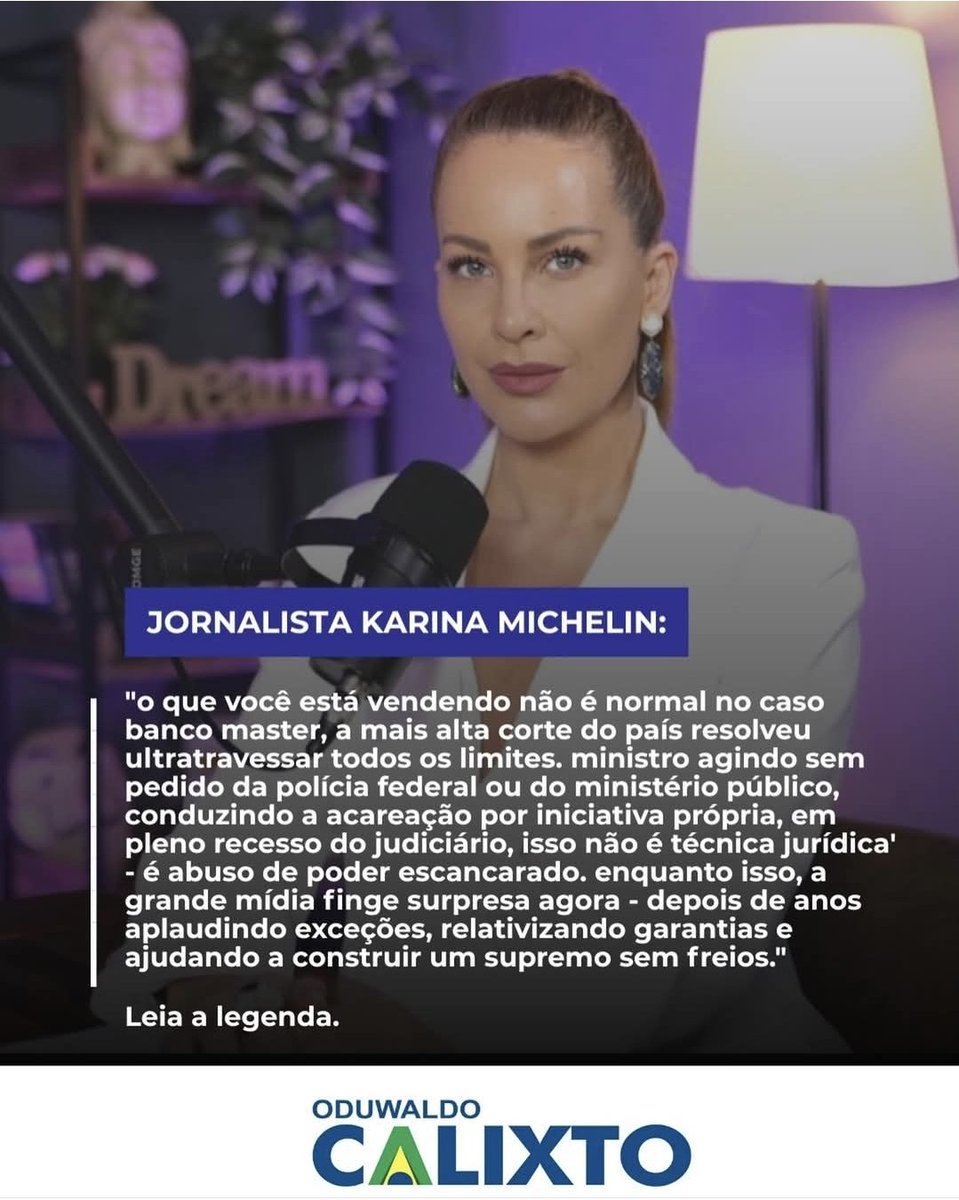 Quando a exceção vira método, o Estado de Direito entra em risco.

A jornalista Karina Michelin levanta um ponto que não pode ser ignorado no caso Banco Master:
ultrapassar limites institucionais não é técnica jurídica — é precedente perigoso.

O debate aqui não é ideológico.
É