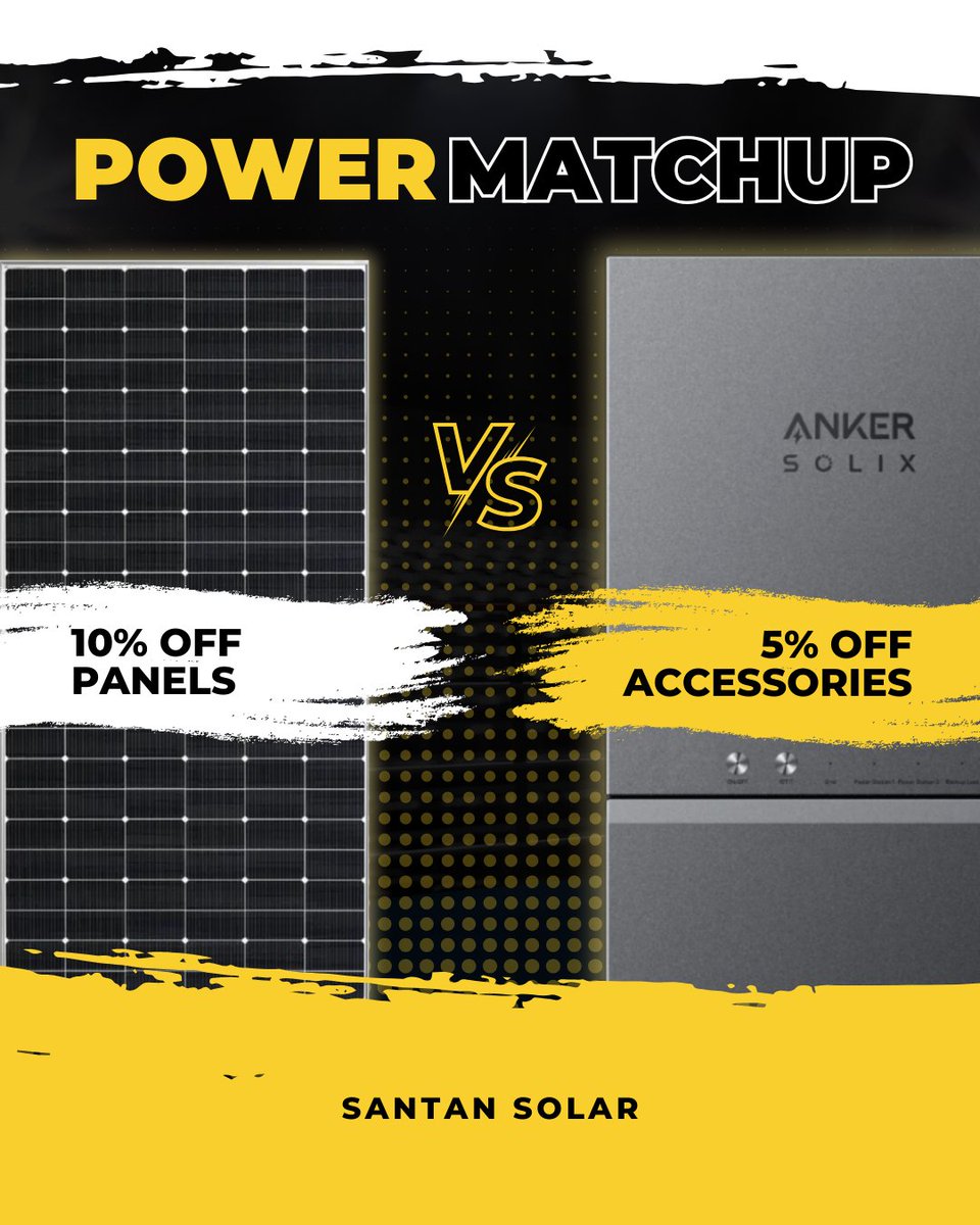 It’s a power matchup ⚡

10% OFF (10sale) #solarpanels vs 5% OFF accessories (5sale).

Pick your savings and power up.