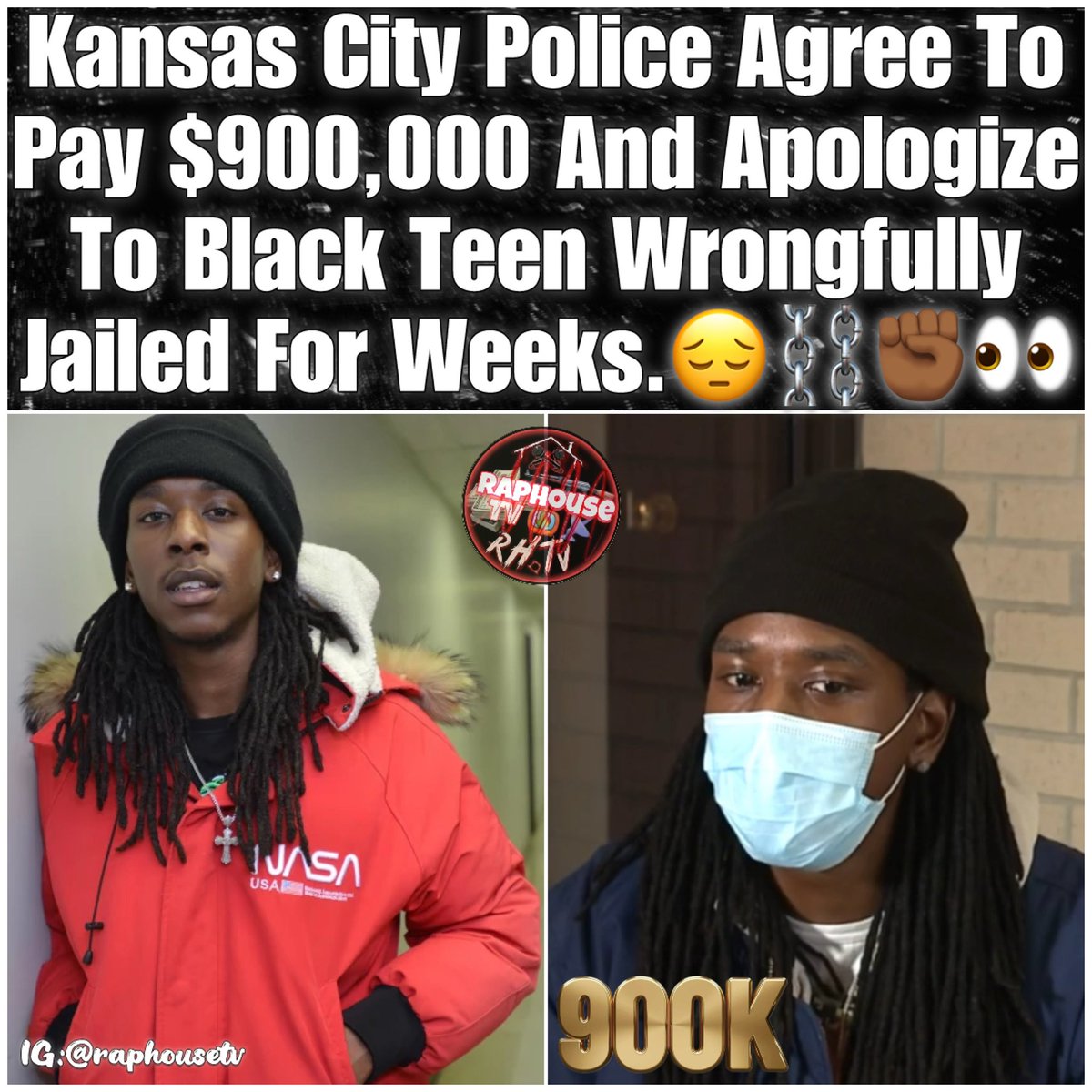 raphousetv2's tweet image. Kansas City Police Agree To Pay $900,000 And Apologize To Black Teen Wrongfully Jailed For Weeks 😔✊🏾