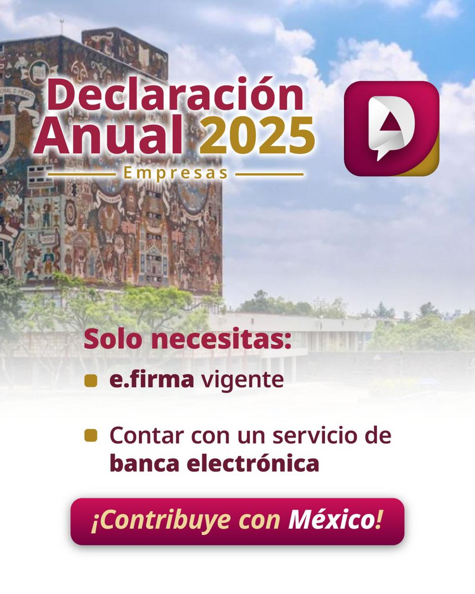 ¡Ya puedes presentar la Declaración Anual 2025 de tu empresa!🏢

Con la información precargada, cumplir es más rápido y sencillo que nunca. 

¿Tienes dudas? Encuentra todo lo que necesitas en: sat.gob.mx/minisitio/Decl…