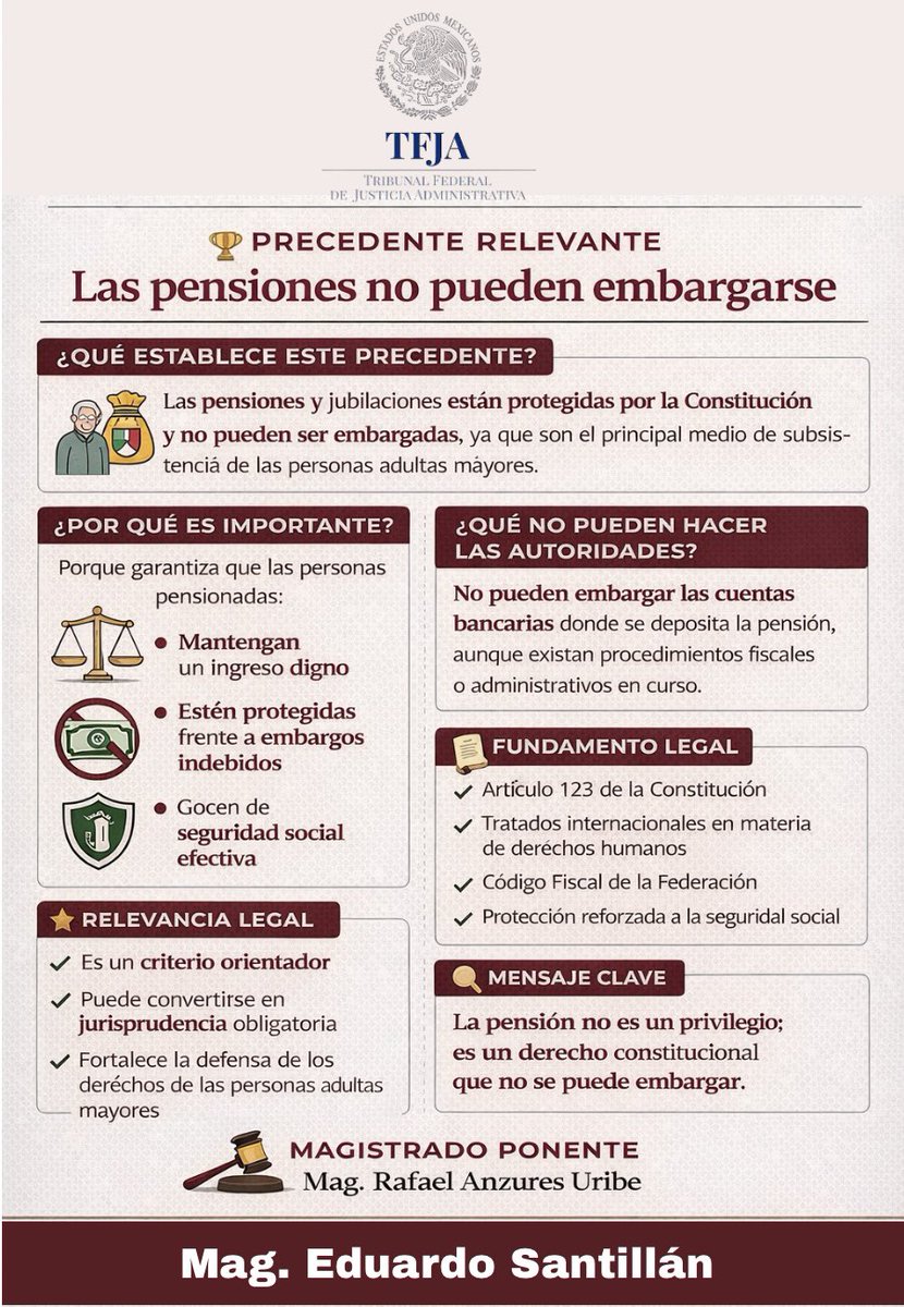 santillanpe1's tweet photo. En la sala superior del @TFJAMexico resolvimos que las pensiones de adultos mayores no pueden embargase, ¡son un derecho constitucional y lo protegemos! https://t.co/muIFlQNrrE