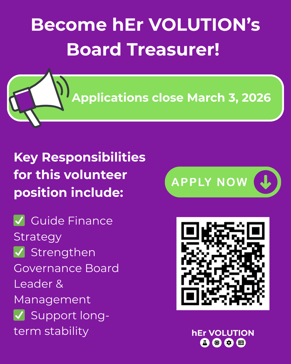 hEr_VOLUTION's tweet photo. 📢 We’re Recruiting a Volunteer Board Treasurer

Want to join hEr VOLUTION's growing, mission-driven organization supporting girls in STEM across Ontario?

👉 Learn more and apply here:
https://t.co/KjiAiVy4oY 

#BoardOfDirectors #hervolution #womeninstem #stem #stemforall https://t.co/t5ilhvJ7Nd