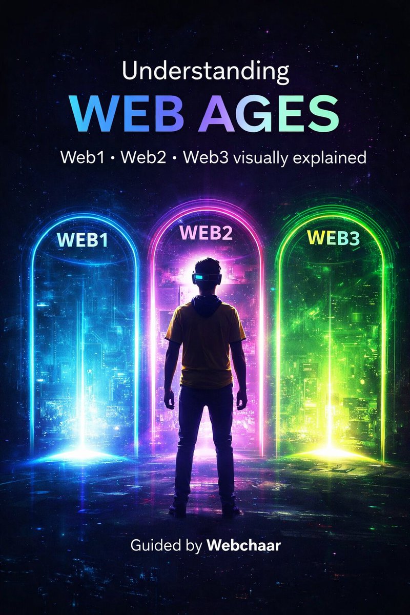 WEBCHAAR's tweet photo. The internet evolved in layers:

Web1 → Read  
Web2 → Create  
Web3 → Own  

Visuals explain this better than words.
I’m breaking future tech into visuals.
Follow @webchaar https://t.co/kqbgBPJPgE