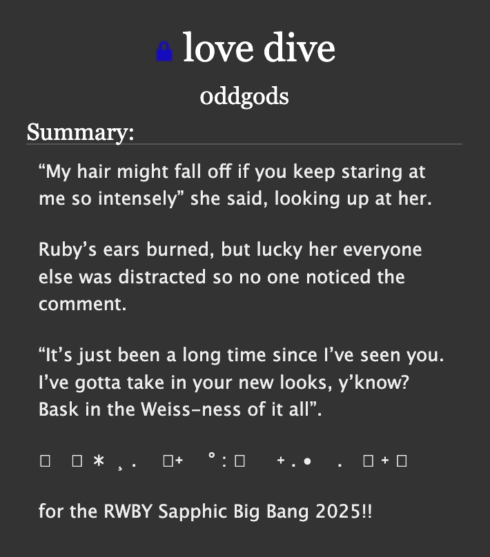 0ddgods's tweet photo. today i deliver whiterose modern au for the rwby sapphic big bang 2025 <33 always happy to vicariously live through my favorite lesbians 😋 
#rwbysapphicbigbang2025
https://t.co/wlS1XFQ5TL https://t.co/OoVzsOSH3R