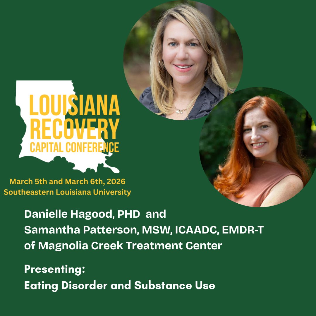 💚💛 Speaker Spotlight 💛💚
📅 March 5–6, 2026
We’re excited to welcome Danielle Hagood, PhD &amp; Samantha Patterson, MSW, ICAADC, EMDR-T to the Louisiana Recovery Capital Conference!

🎤 Eating Disorders &amp; Substance Use

Recovery, Research &amp; Practice🦁💚💛
<a href="/oursoutheastern/">Southeastern LA Univ</a>