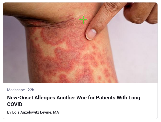 BigBadDenis's tweet photo. Long COVID Linked to New-Onset Allergies

"Following SARS-CoV-2 infection, participants were 74% more likely to be diagnosed with chronic rhinosinusitis, 66% more likely to be diagnosed with asthma, and 37% more likely to be allergic rhinitis."

Source: https://t.co/VZ6faCS2og https://t.co/nHQTNHr3Qx