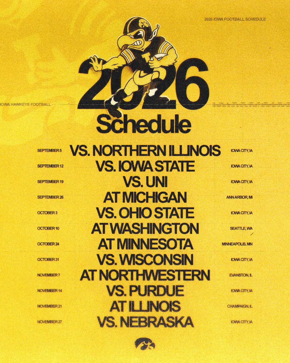 HawkeyeFootball's tweet image. Official times and networks to be announced at a later date ⏳