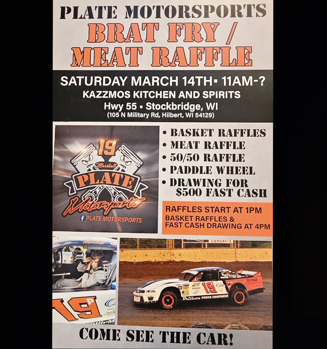 With less than three months left before the start of the 2026 season on Saturday, April 25, <a href="/plymouth_dirt/">The Plymouth Dirt Track</a> teams are staging fundraising events before the green flag flies.

Grand National competitor Marshall Plate is holding a brat fry/meat raffle on March 14.