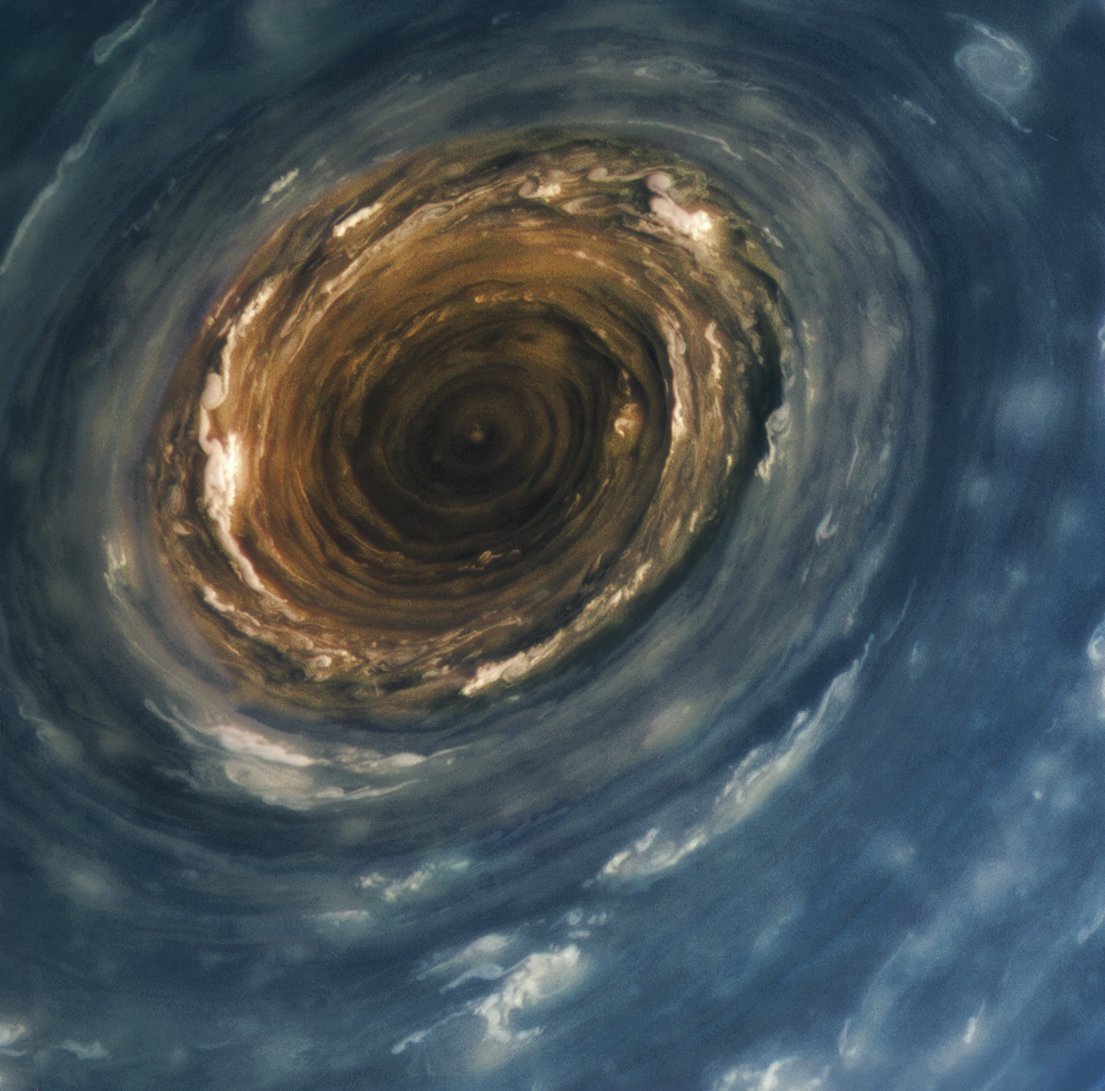A gorgeous close-up of Saturn's north pole vortex, as seen by the Cassini space probe!

(Credit: NASA / JPL-Caltech / Space Science Institute / Alexis Tranchandon / Solaris)