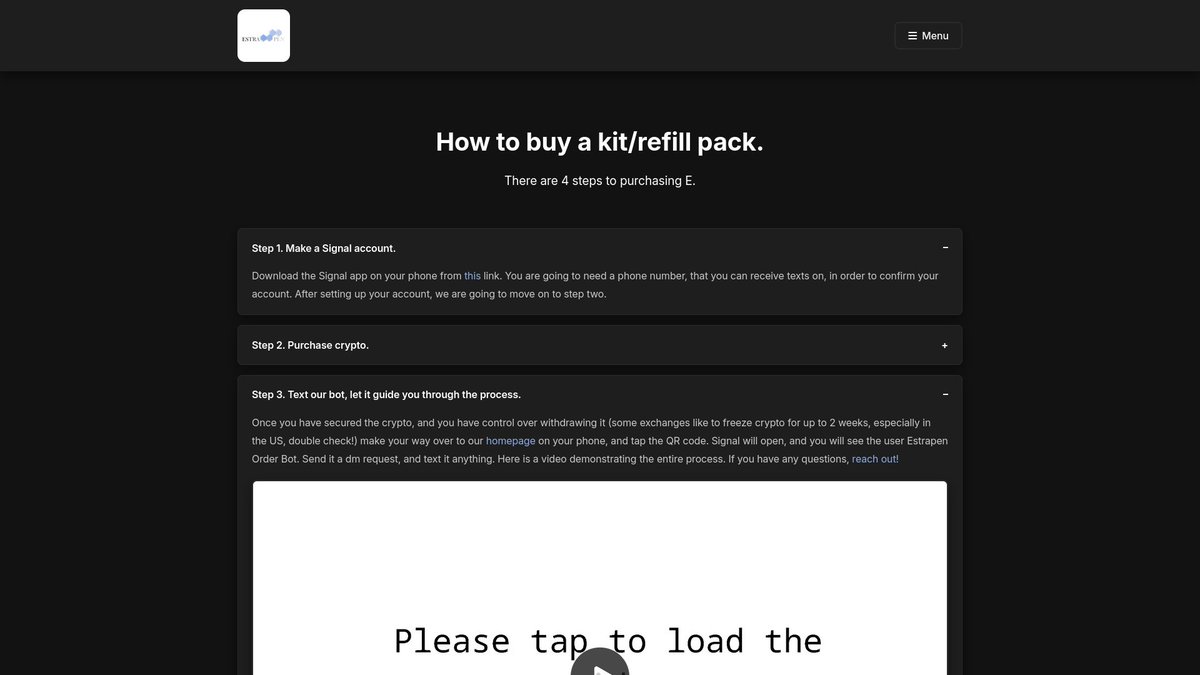 estra_pen's tweet photo. The website is up!
Featuring but not limited to:
How to setup a signal account, 
how to use the bot, 
how to use the pen, 
how to buy crypto, 
video guides for the order process and preparing your pen,
a faq.
https://t.co/Oxr718jZLC https://t.co/HwrJ8ZF0GC