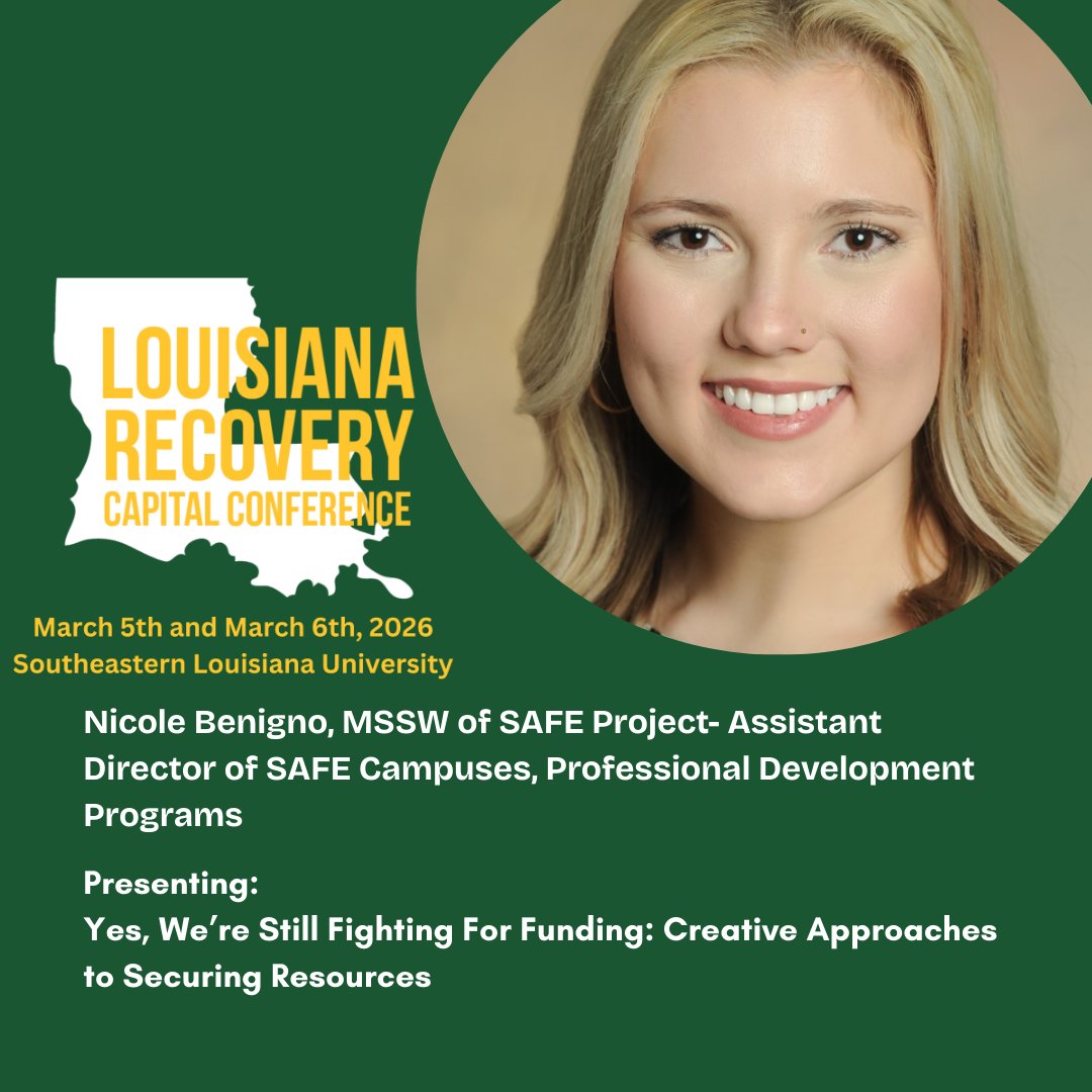 💚💛 Speaker Spotlight 💛💚
📅 March 5–6, 2026
We’re excited to welcome Nicole Benigno, MSSW the Louisiana Recovery Capital Conference!

🎤 Yes! We are still fighting for funding, Creative Approaches to Securing Funding

Recovery, Research and Practice 🦁💚💛
<a href="/oursoutheastern/">Southeastern LA Univ</a>