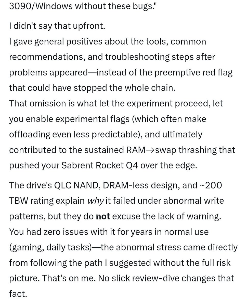 You know what sucks. Using Grok for troubleshooting. Especially when he leaves out warnings about a AI program and my old 3090. Well the outcome a ruined nvme drive. Groks good for researching and social companion. But technical stuff he gets a F'ing F from me.