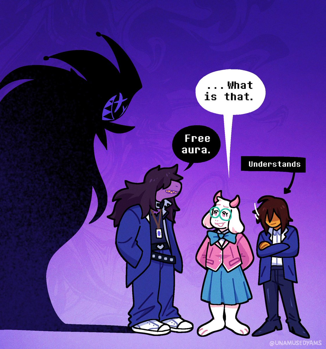 unamusedyams's tweet image. when oomf is an ancient eldritch being #deltarune #susie #jevil #ygo