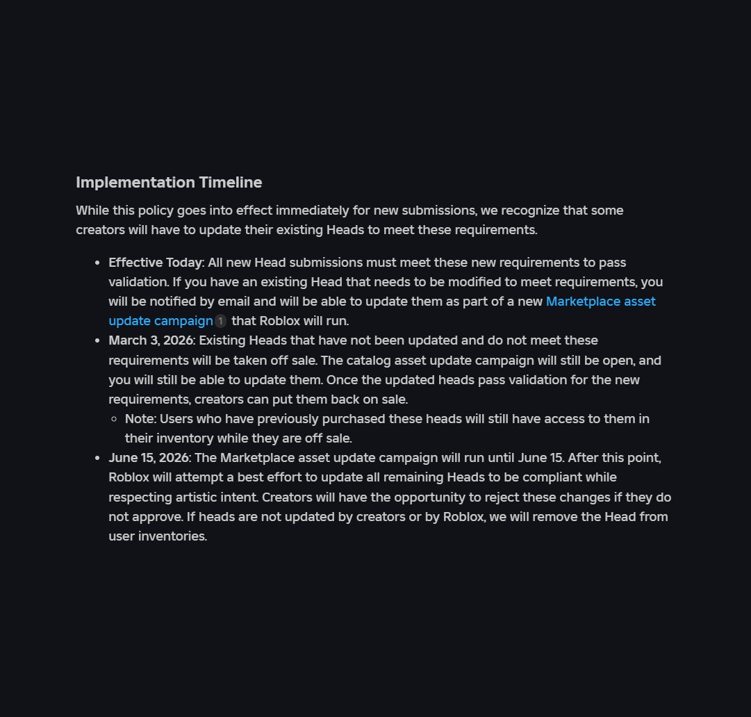 LukasThePickle's tweet image. Roblox is forcing all static faces offsale and removing them from users' inventories unless we update them to be dynamic.

For a while now I have been running the @LastinkerRoblox group, but sadly Roblox is releasing this update and forcing me to quit. 💔