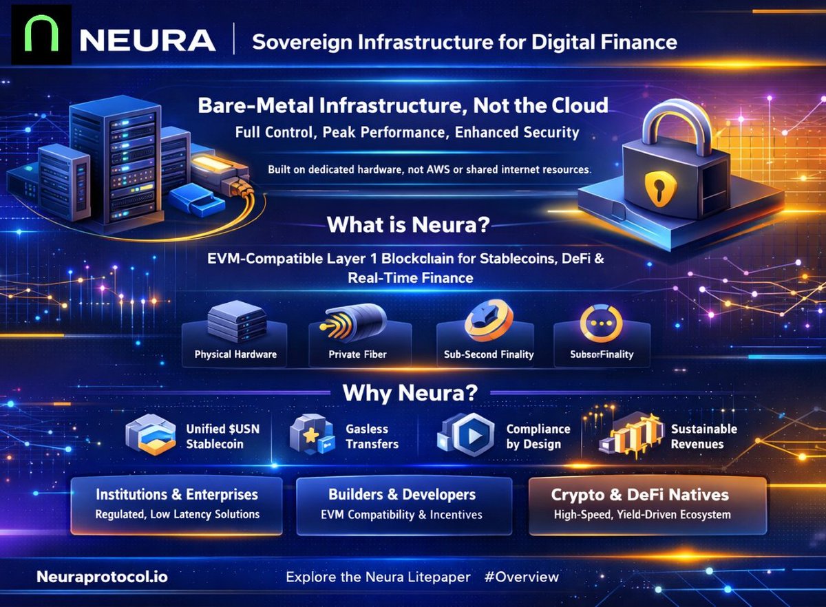 POST 1 Most blockchains rent servers from AWS or similar clouds, sharing  bandwidth with millions of websites. #Neura built its own global network of  bare-metal validators and private fiber lines. This sovereign