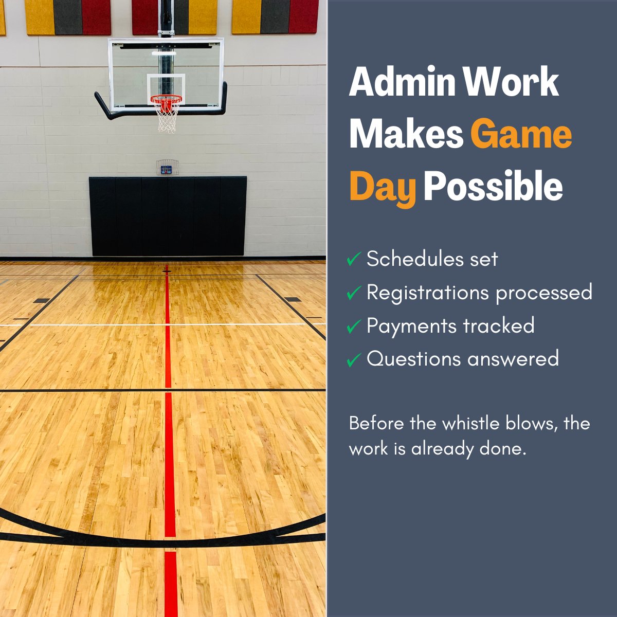Game day doesn’t just happen.

It happens because the work was done long before the whistle blew.

Admin work may be quiet, but it makes every game possible.

#YouthSports #SportsAdmin #RAMPInteractive