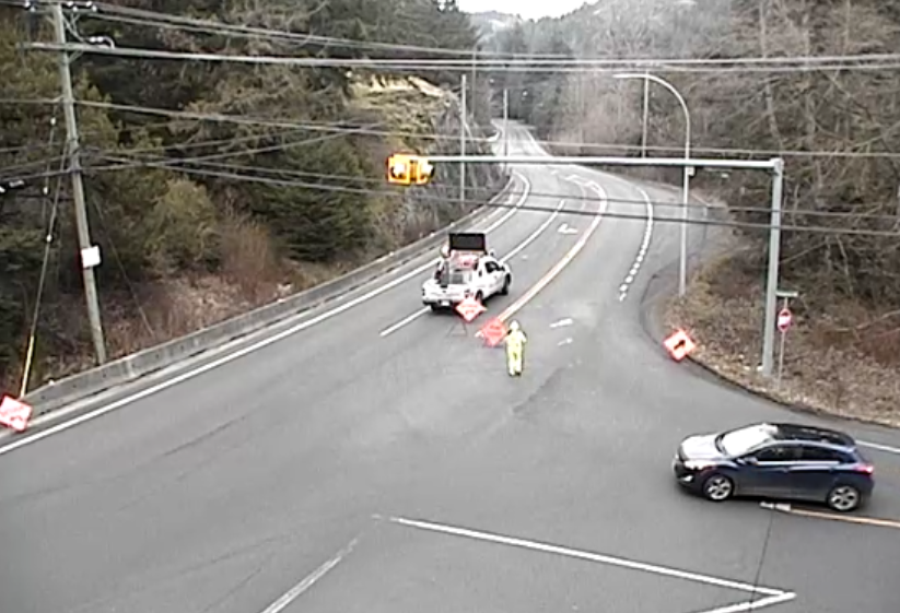 DriveBC's tweet photo. ⛔️ CORRECTION #BCHwy14 - This closure is between Kangaroo Road and West Shore Parkway. Crews are set up at both roads directing traffic. Detours are in place for both directions. Watch for crews. #SookeBC #ColwoodBC #VictoriaBC #VanIsle 
ℹ️For more info:
https://t.co/7rQ1NiXfBE