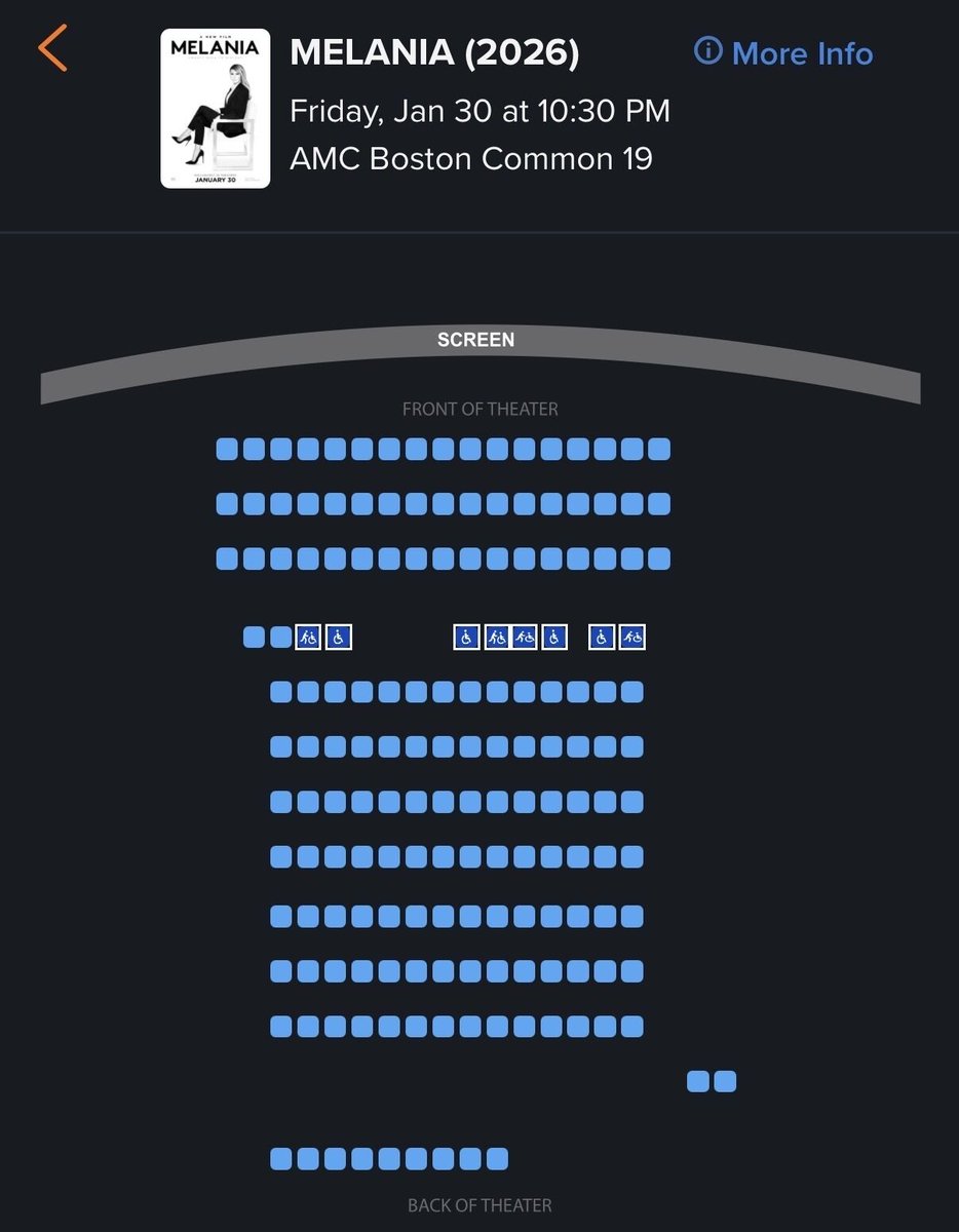 NateGilbert's tweet image. Not a single ticket sold for the opening night of Melania at Boston’s largest theater