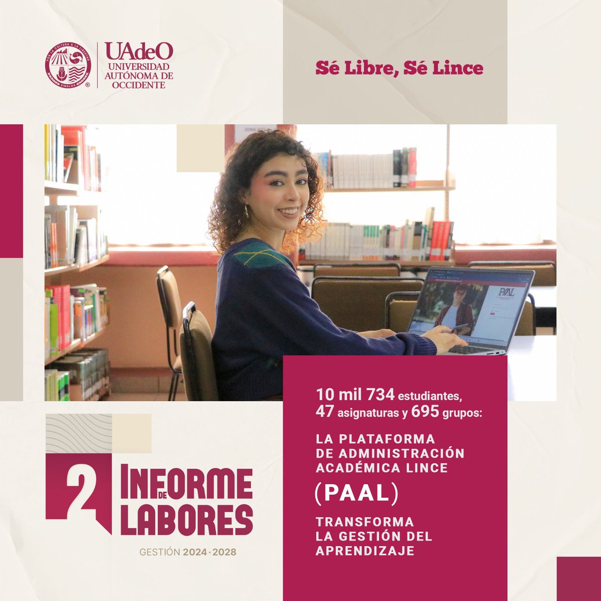 En el segundo año de la Gestión 2024-2028 que encabeza el Rector, Dr. Pedro Flores Leal, la PAAL transformó la gestión del aprendizaje con la participación de 10, 734 estudiantes en 47 asignaturas y 695 grupos.

#2doInformeUAdeO #SéLibreSéLince #RectorPedroFloresLeal