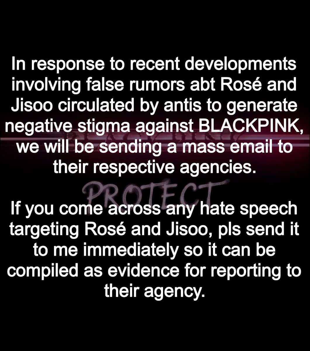 protectforbp's tweet photo. 📣  Protectforbp's Statement

CALLING FOR BLINKS, N1s, &amp; SOOYAS ‼️

To Protect ROSÉ and JISOO 

#ProtectROSÉ
#ProtectJISOO https://t.co/kjqYeQwbuO