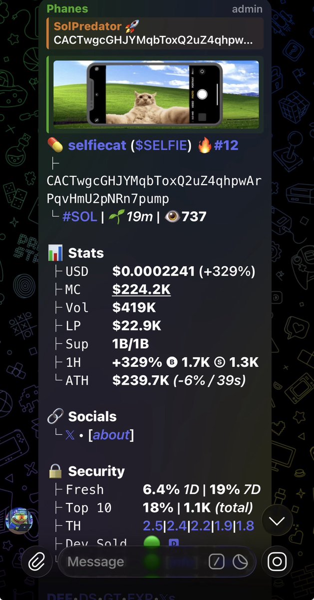 SolPredator01's tweet image. Watch your entry on $SELFIE
Gamble wisely 
Ca; CACTwgcGHJYMqbToxQ2uZ4qhpwArPqvHmU2pNRn7pump