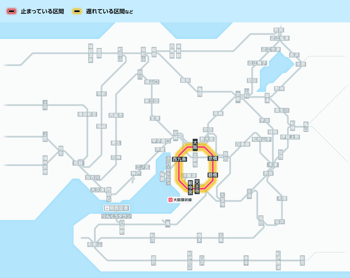 1月28日8時48分現在： 阪和線：下松駅～東岸和田駅間の踏切で自動車が