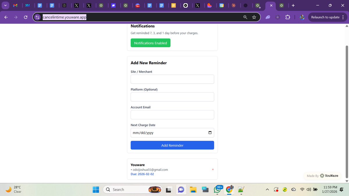 Just tried fullstack vibe coding with #YouBase.
Just shipped this tool that reminds me where I used my credit card so I can cancel in time before deducted : cancelintime.youware.app