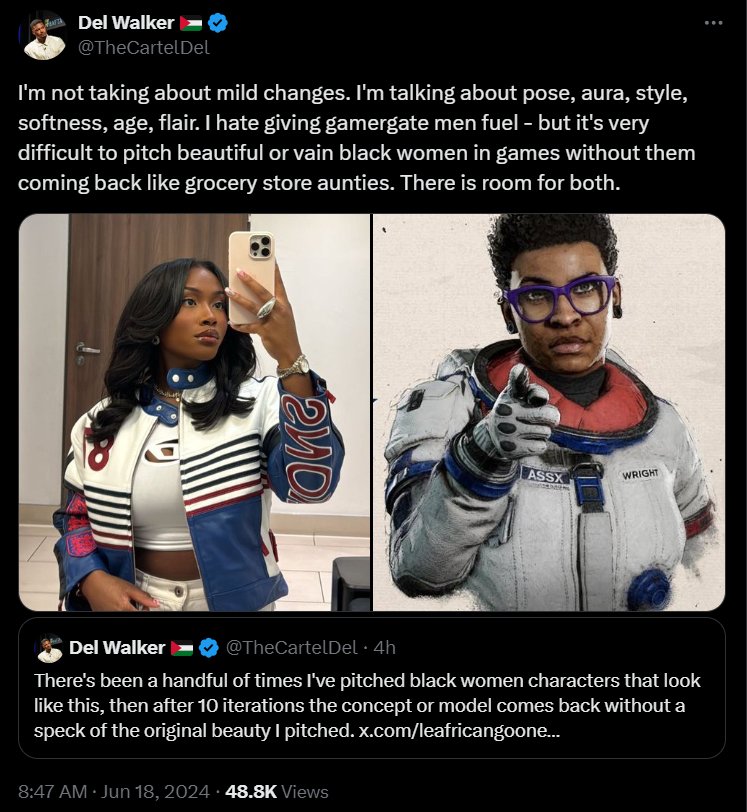Just wanna remind you that even black devs wanna give beautiful black women to the audience. Clearly people don't mind beautiful women of different races.

But he was shut down by the progressive entertainment mafia for daring to go against their push to remove feminine beauty.