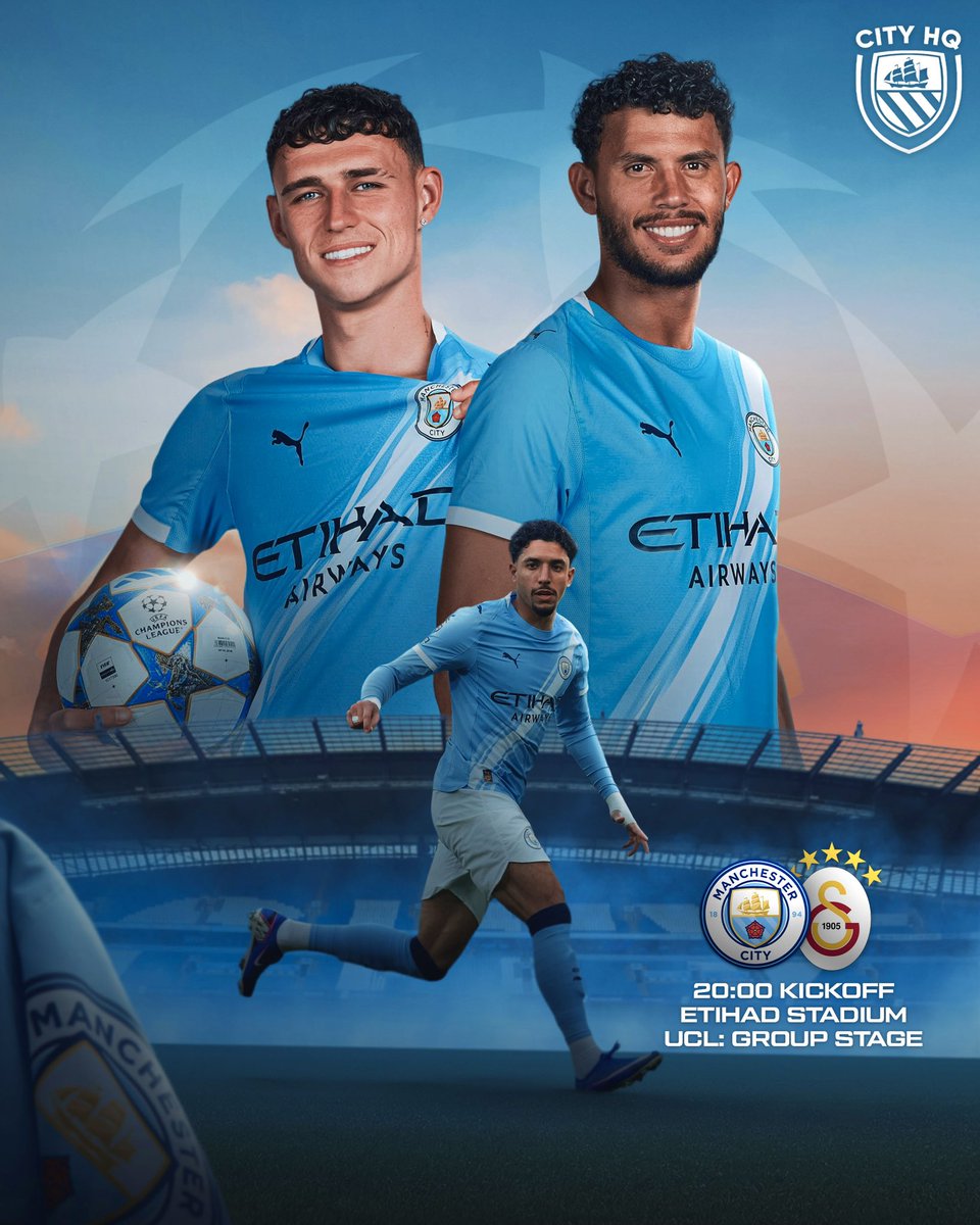 𝗜𝗧’𝗦 𝗠𝗔𝗧𝗖𝗛𝗗𝗔𝗬! 

⚔️ <a href="/ManCity/">Manchester City</a> vs <a href="/GalatasaraySK/">Galatasaray SK</a> 
🏆 Champions League 
🏟️ Etihad Stadium 
⏰ 20:00 KO [UK]

𝑪𝑶𝑴𝑬 𝑶𝑵 𝑪𝑰𝑻𝒀! 🩵