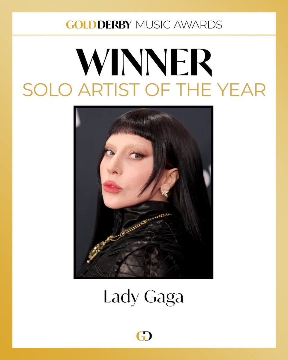 GoldDerby's tweet photo. Mother Monster owned the last year in music. 🎶 The winner of Solo Artist of the Year at the 2026 Gold Derby Music Awards is Lady Gaga. 🏆️

See the full list of winners: https://t.co/cpbitlpBT1 https://t.co/SUw0WNg3FL