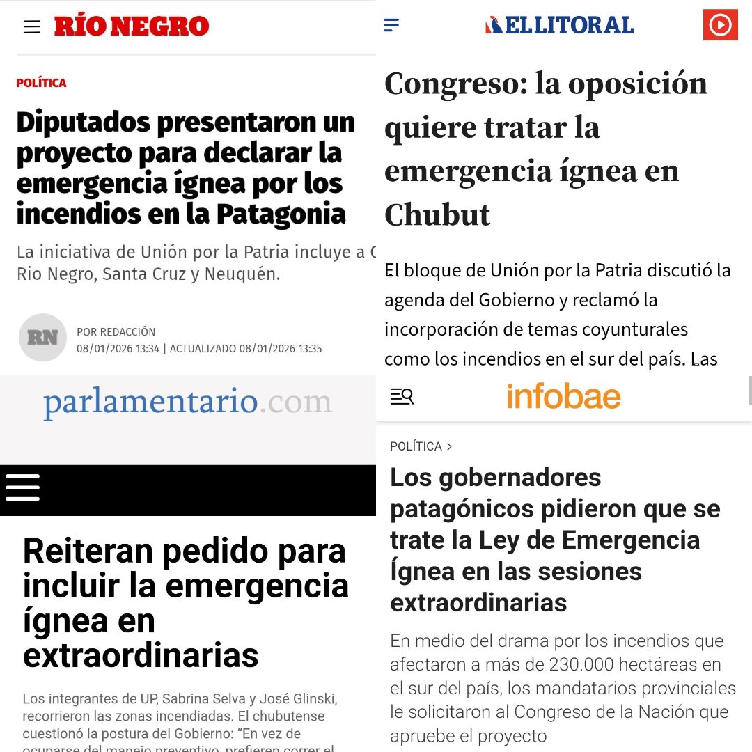 ❗️MILEI TIENE QUE ESCUCHAR: NO HAY MÁS TIEMPO EN LA PATAGONIA.

🔹️​Por iniciativa de diputadas y diputados patagónicos de nuestro bloque, el 9/01 presentamos un proyecto de Emergencia por los incendios.

🔹️Venimos reclamando desde ese momento que el proyecto se trate en