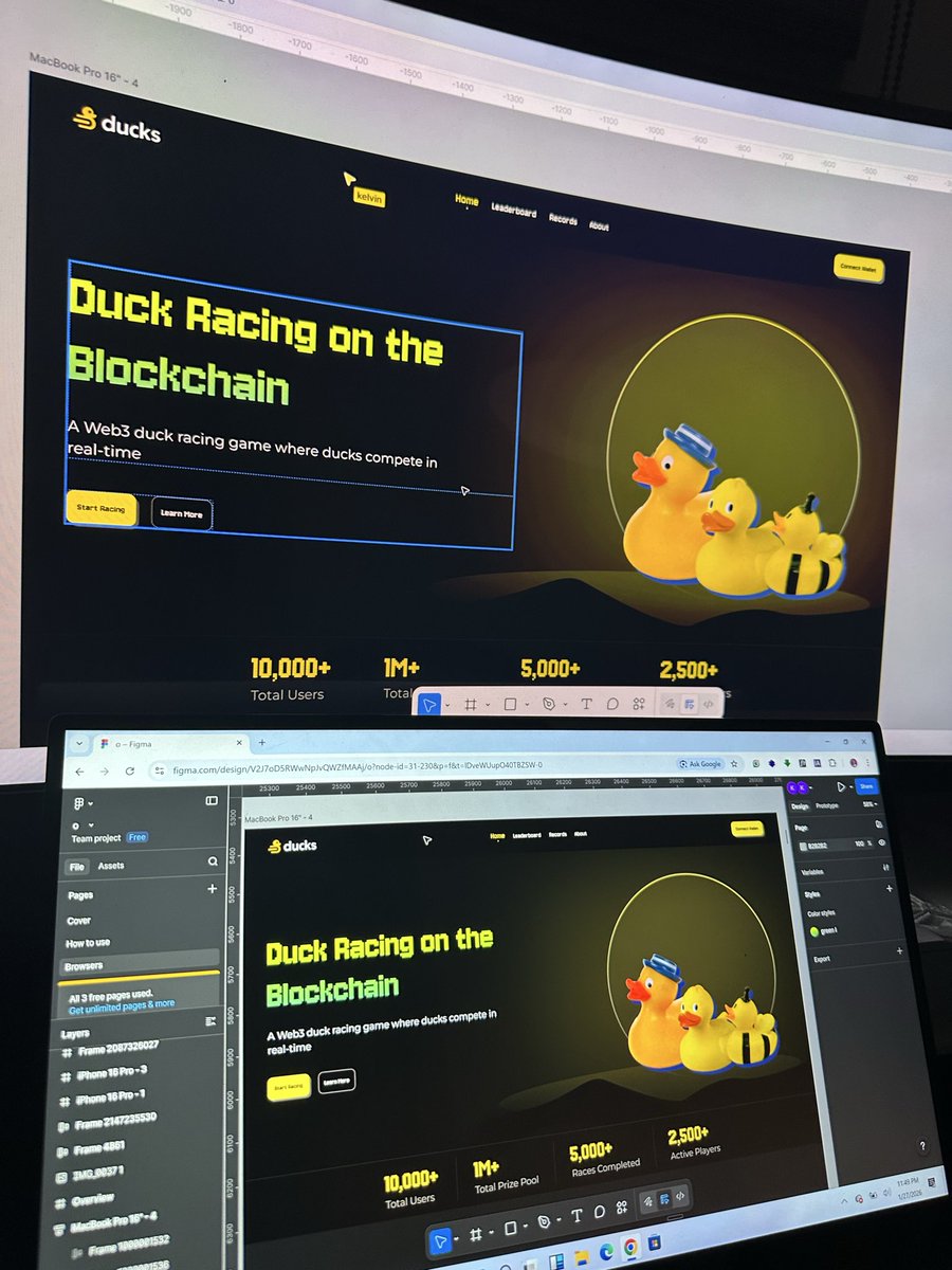 UXDreamweaver's tweet photo. Worked on this duck gaming Web3 project and it pushed me to actually understand Web3.

Things like wallets, flows, and how users interact with Web3 products started clicking while working on this.

Definitely challenging, but worth it. https://t.co/itP0m8HabT