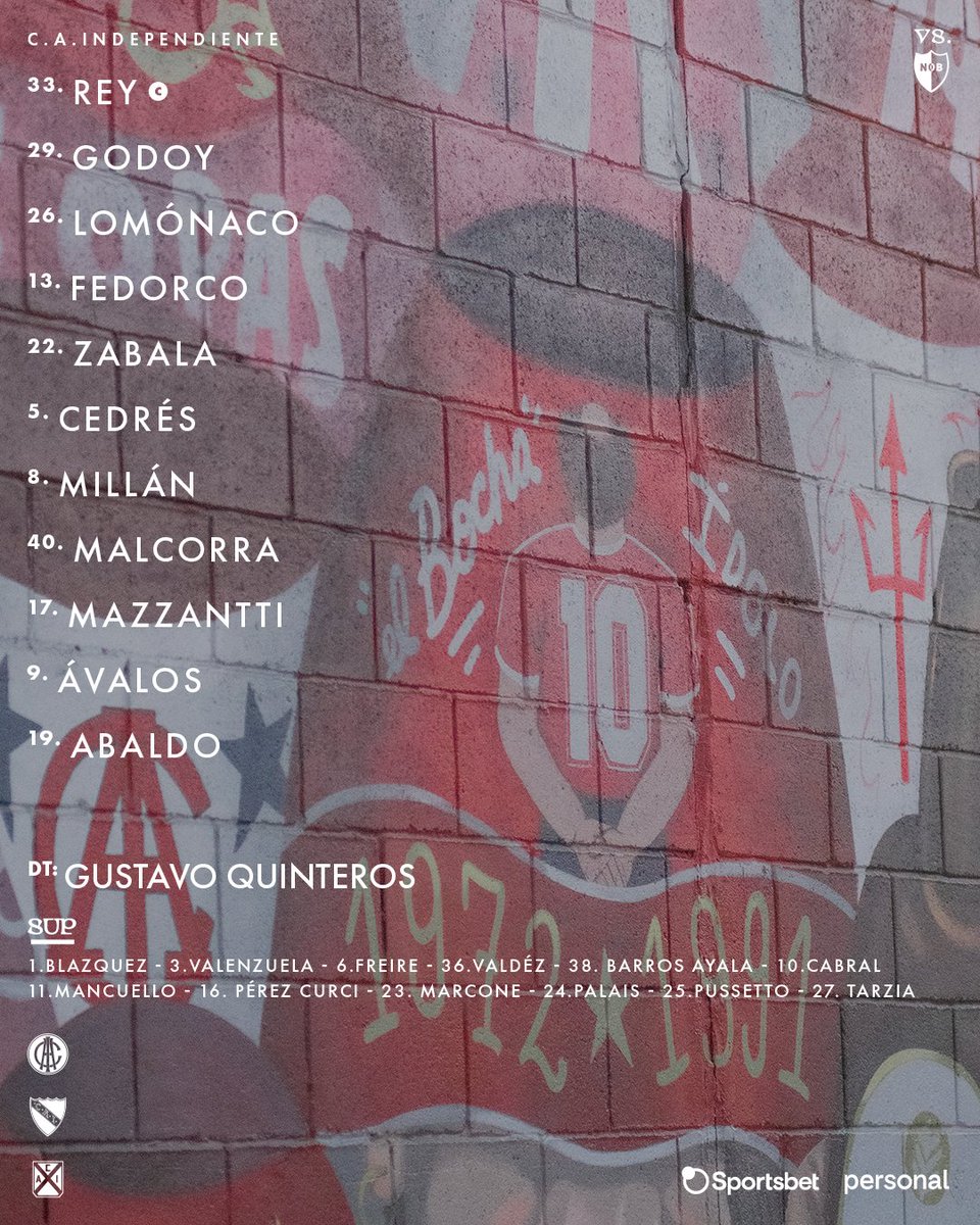 #Independiente Equipo confirmado vs. #Newell's, desde las 22.15 en el Marcelo Bielsa 👇🏽