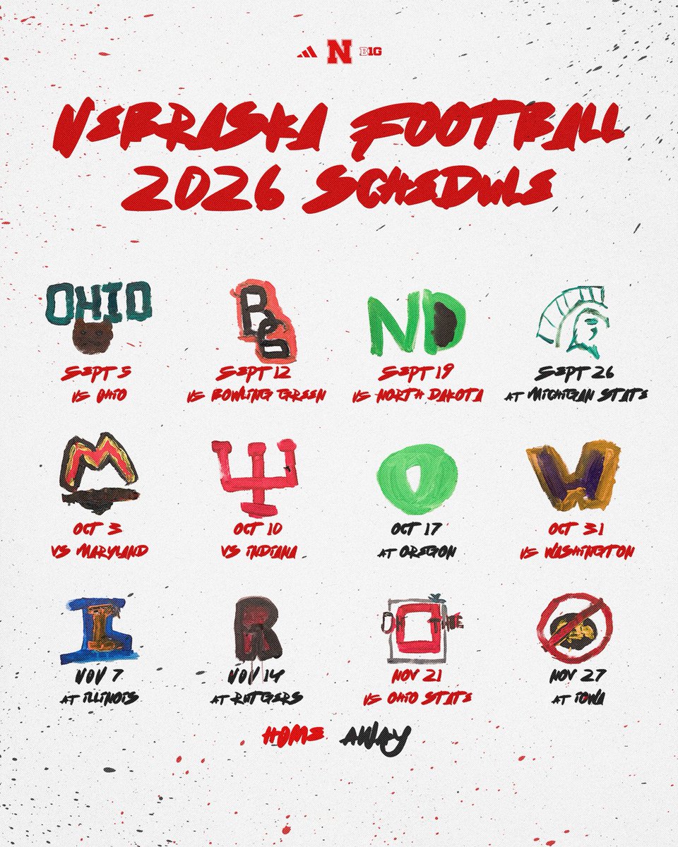 HuskerFootball's tweet image. Mark your calendars 📆 

The 2026 Schedule is here.