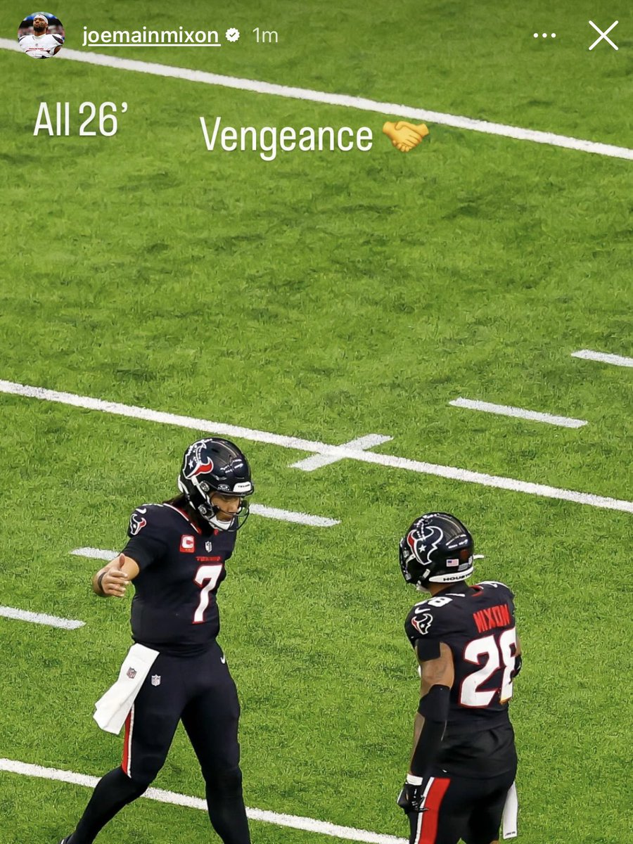 sidelinesarah's tweet image. #Texans RB Joe Mixon IG:

“All 26’ Vengeance 🤝”