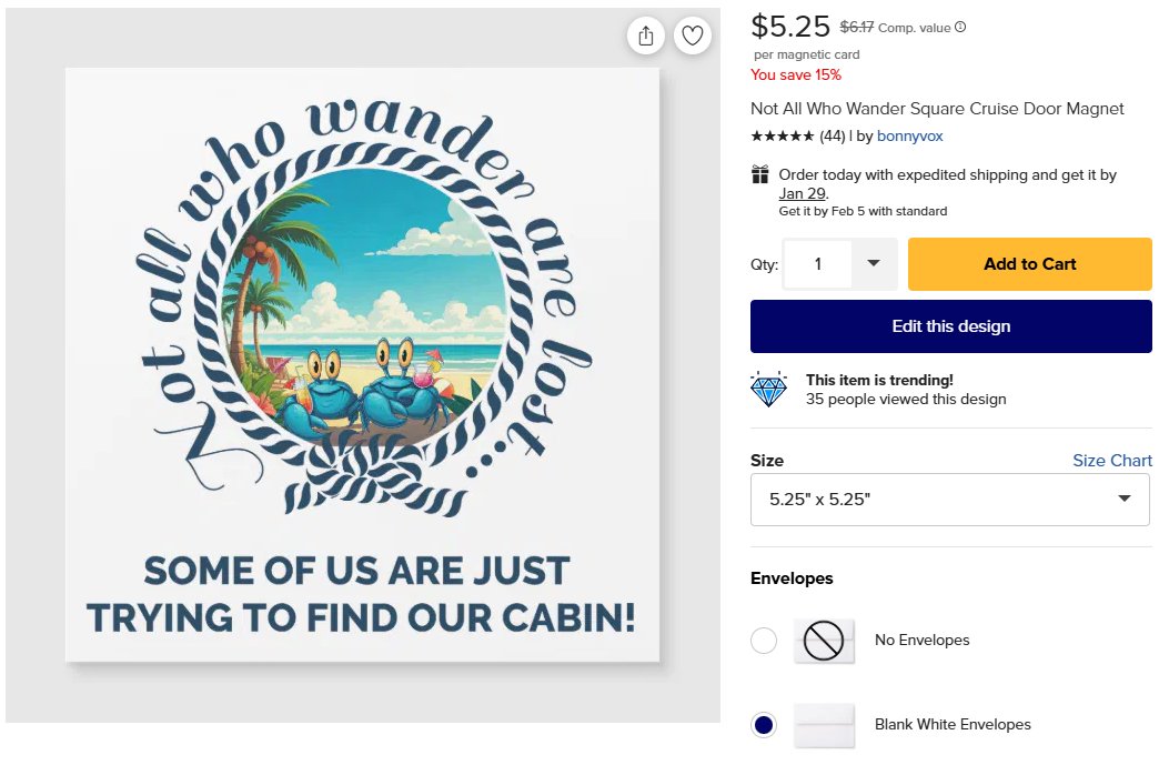yourwebchicktm's tweet photo. Small win today! ⚓️ My 'Not All Who Wander' cruise magnet is officially trending on @zazzle. It’s been so fun watching this little side project grow. If you're heading to the high seas soon, grab some gear at https://t.co/3z33OEFL5x! #CruiseLife #SmallBiz https://t.co/0vpCI2rOEh
