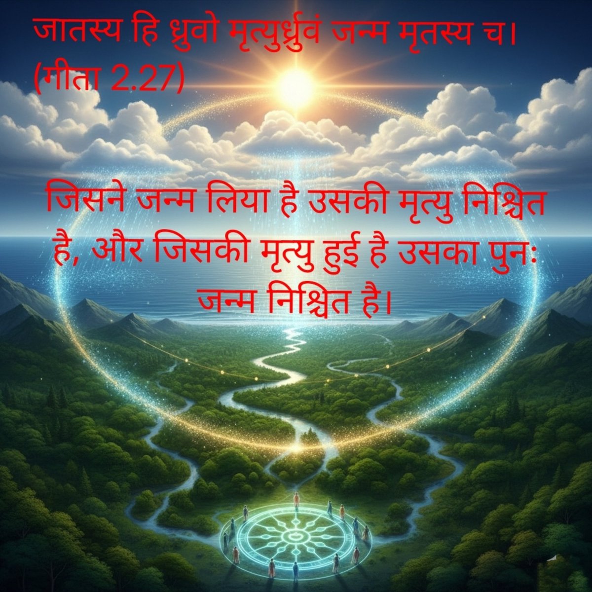 VedaRicha's tweet image. 2/3
प्रकृति का शाश्वत चक्र 🔄
सागर में मिलन अंत नहीं, बल्कि एक नई यात्रा का प्रारंभ है। वाष्पीकरण से आकाश और वर्षा से पुनः धरती—यह निरंतर चलने वाला चक्र ही प्रकृति का नियम है। हमारी आत्मा भी इसी प्रकार जन्म-मरण के चक्र में अपनी परम गति को खोजती रहती है।

#Nature #LifeCycle