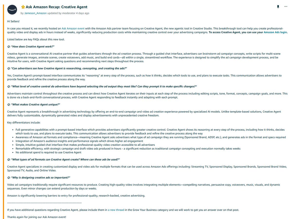 Amazon has been steadily increasing their AI offerings for sellers. They rolled out a video creation tool last year that wasn’t great but could passably give you the kind of 8-10 second clips that you need to run certain ad types (the quality of the videos isn’t particularly