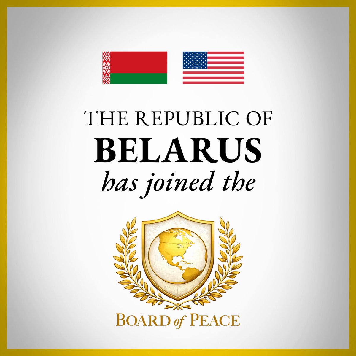 BoardOfPeace's tweet image. The Board of Peace welcomes Belarus as a founding member of our growing international organization.